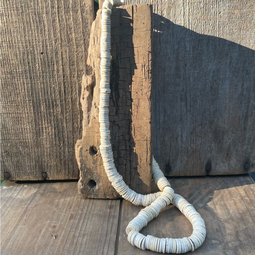 Vintage Handcrafted Heishi Necklace with Natural Shell Discs